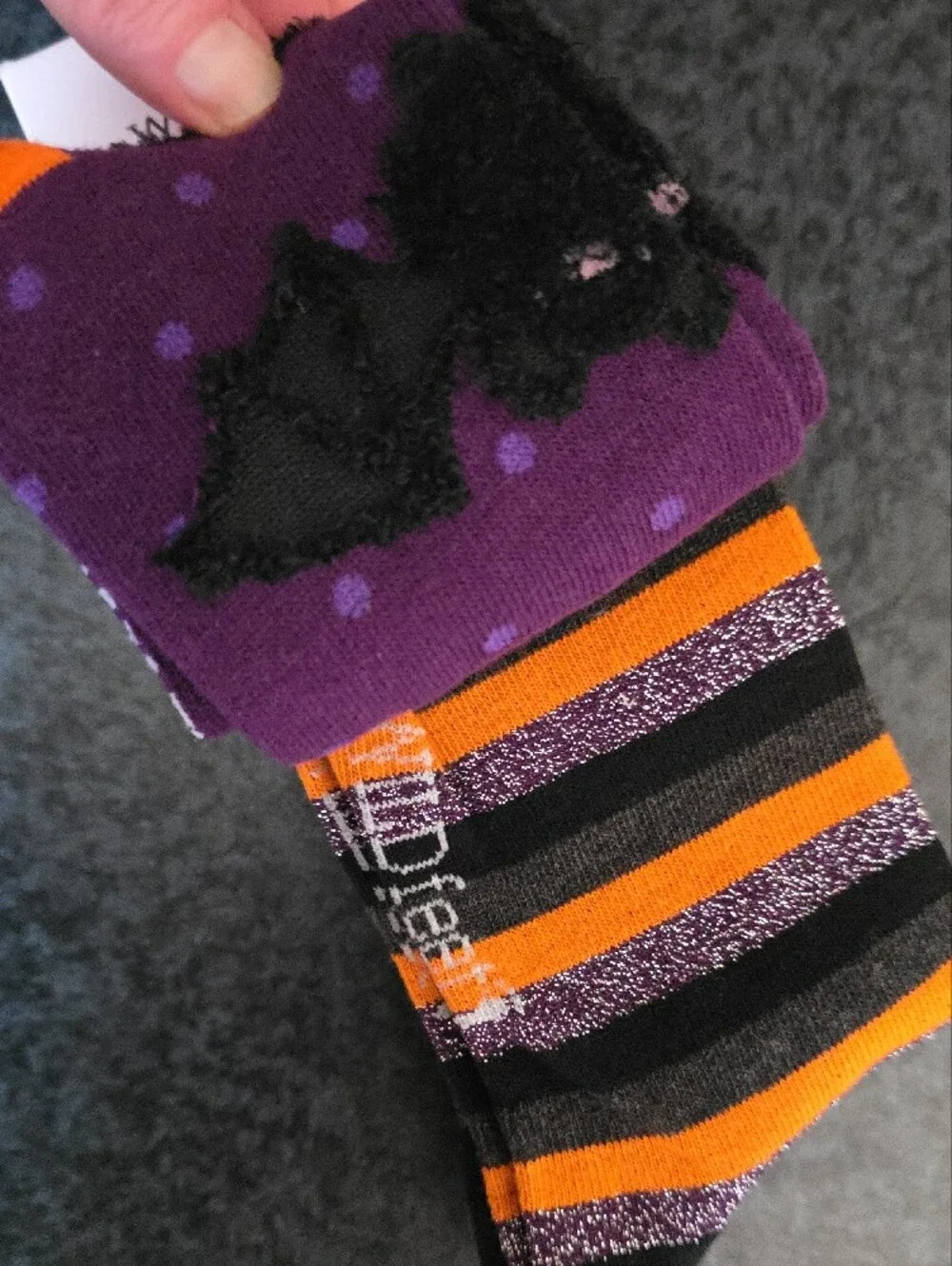 3 Pack Halloween Crew Socks - Black with Orange & Purple Accents